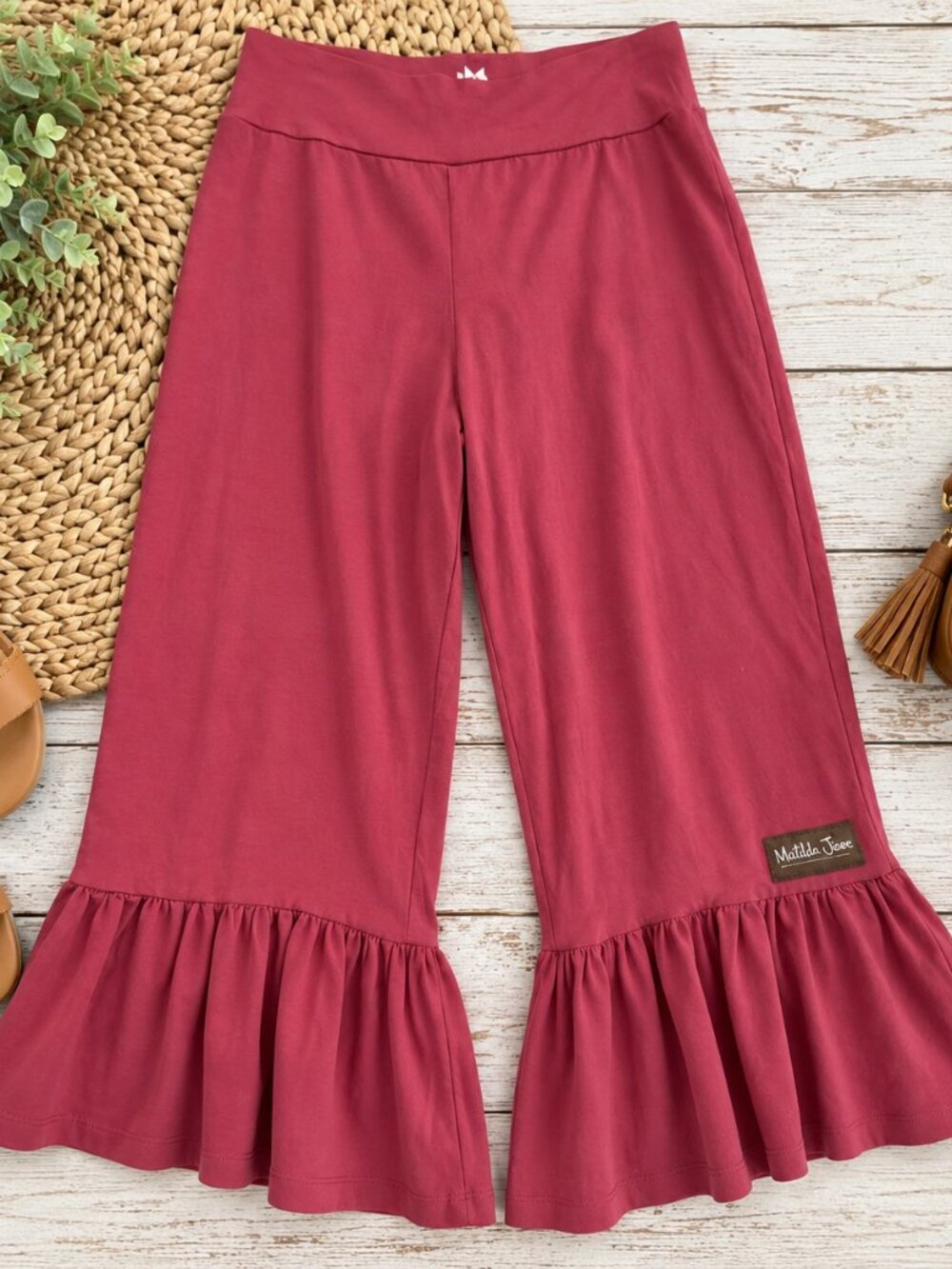 Matilda Jane Dusty Rose Pink Ruffle Hem Wide Leg Pants Women's Size Small